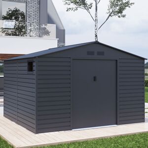 11' x 11' Lotus Hypnos Apex Metal Shed - Grey (3.41m x 3.22m)