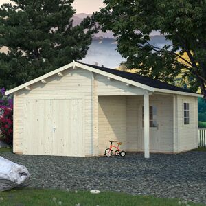 Palmako Roger 5.1m x 5.5m Log Cabin Garage (44mm) - Double Doors