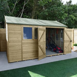 Forest Garden 12' x 8' Forest Timberdale 25yr Guarantee Tongue & Groove Pressure Treated Double Door Reverse Apex Shed (3.65m x 2.52m)