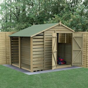 Forest Garden 8' x 6' Forest 4Life 25yr Guarantee Overlap Pressure Treated Double Door Apex Wooden Shed with Lean To (2.42m x 2.65m)