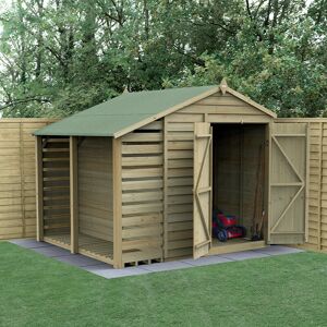 Forest Garden 8' x 6' Forest 4Life 25yr Guarantee Overlap Pressure Treated Windowless Double Door Apex Wooden Shed with Lean To (2.42m x 2.65m)