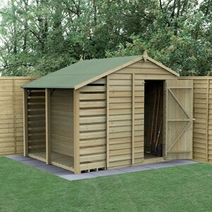 Forest Garden 8' x 6' Forest 4Life 25yr Guarantee Overlap Pressure Treated Windowless Apex Wooden Shed with Lean To (2.42m x 2.65m)