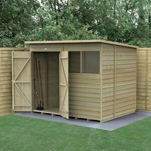Forest Garden 8' x 6' Forest 4Life 25yr Guarantee Overlap Pressure Treated Double Door Pent Wooden Shed (2.51m x 2.04m)