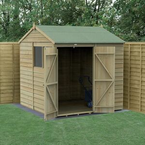 Forest Garden 7' x 7' Forest 4Life 25yr Guarantee Overlap Pressure Treated Double Door Reverse Apex Wooden Shed (2.28m x 2.12m)