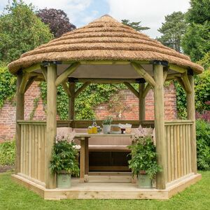 Forest Garden 12'x10' (3.6x3.1m) Luxury Wooden Furnished Garden Gazebo with Country Thatch Roof - Seats up to 10 people