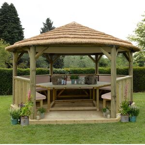 Forest Garden 15'x13' (4.7x4m) Luxury Wooden Furnished Garden Gazebo with Thatched Roof - Seats up to 19 people