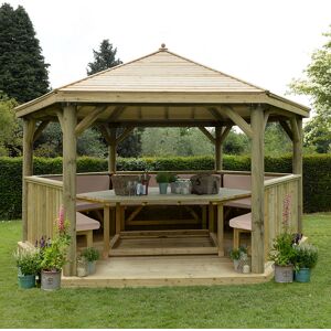 Forest Garden 15'x13' (4.7x4m) Luxury Wooden Furnished Garden Gazebo with Timber Roof - Seats up to 19 people