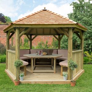 Forest Garden 13'x12' (4x3.5m) Luxury Wooden Furnished Garden Gazebo with New England Cedar Roof - Seats up to 15 people