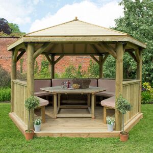 Forest Garden 13'x12' (4x3.5m) Luxury Wooden Furnished Garden Gazebo with Traditional Timber Roof - Seats up to 15 people