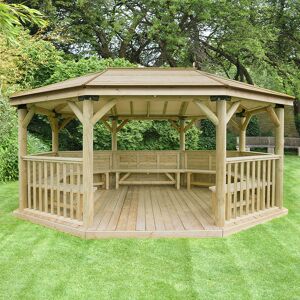 Forest Garden 17'x12' (5.1x3.6m) Premium Oval Furnished Wooden Garden Gazebo with Timber Roof - Seats up to 22 people