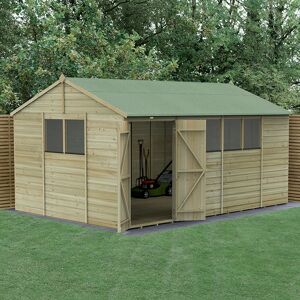 Forest Garden 15' x 10' Forest Beckwood 25yr Guarantee Shiplap Pressure Treated Double Door Reverse Apex Wooden Shed (4.48m x 3.21m)