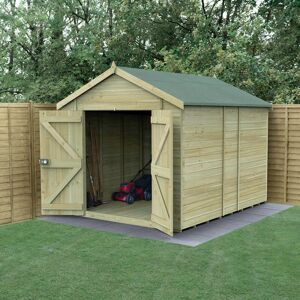 Forest Garden 10' x 8' Forest Timberdale 25yr Guarantee Tongue & Groove Pressure Treated Windowless Double Door Apex Shed (3.06m x 2.52m)