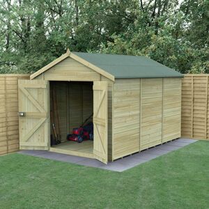 Forest Garden 12' x 8' Forest Timberdale 25yr Guarantee Tongue & Groove Pressure Treated Windowless Double Door Apex Shed (3.65m x 2.52m)