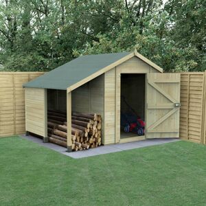 Forest Garden 8' x 6' Forest Timberdale 25yr Guarantee Tongue & Groove Pressure Treated Windowless Apex Shed with Logstore (2.5m x 1.83m)