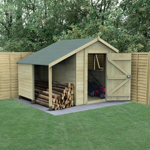 Forest Garden 8' x 6' Forest Timberdale 25yr Guarantee Tongue & Groove Pressure Treated Apex Shed with Logstore (2.5m x 1.83m)