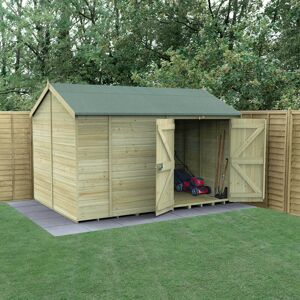 Forest Garden 12' x 8' Forest Timberdale 25yr Guarantee Tongue & Groove Pressure Treated Windowless Double Door Reverse Apex Shed (3.65m x 2.52m)