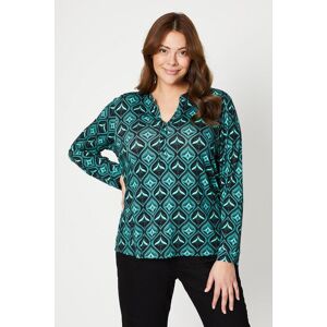 Wallis Womens Curve Green Geo Print Roll Sleeve Shirt - Green - Size: 22