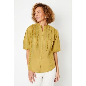 Wallis Womens Ric Rac Trim Puff Sleeve Blouse - Olive - Size: 22