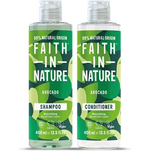 Faith In Nature Shampoo & Conditioner Set - Avocado - 2 X 400ml - All Hair Types  - Natural, Vegan & Cruelty Free - Paraben And SLS Free