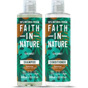 Faith In Nature Shampoo & Conditioner Set - Coconut - 2 X 400ml - Normal To Dry Hair - Natural, Vegan & Cruelty Free - Paraben And SLS Free