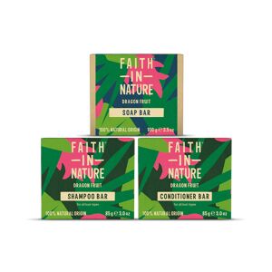 Faith In Nature Hair & Body Bundle - Shampoo Bar, Conditioner Bar & Soap - Dragon Fruit - Plastic Free Zero Waste Travel Bundle - Natural Vegan & Crue
