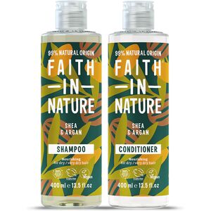 Faith In Nature Shampoo & Conditioner Set - Shea & Argan - 2 X 400ml - Dry To Very Dry Hair - For Curly Hair - Natural, Vegan & Cruelty Free - Paraben