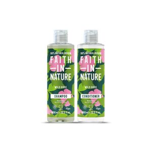 Faith In Nature Shampoo & Conditioner Set - Wild Rose - 2 X 400ml - Normal To Dry Hair - Natural, Vegan & Cruelty Free - Paraben And SLS Free
