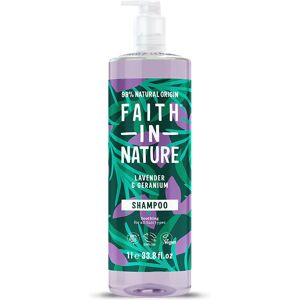 Faith In Nature Shampoo - Lavender & Geranium - 1L - Normal To Dry Hair - Natural, Vegan & Cruelty Free - Paraben And SLS Free