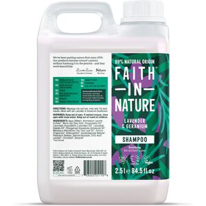 Faith In Nature Shampoo 2.5L Refill - Lavender & Geranium - Normal To Dry Hair - Natural, Vegan & Cruelty Free - Paraben And SLS Free - Bulk Buy