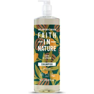 Faith In Nature Shampoo - Shea & Argan - 1L - Dry To Very Dry Hair - For Curly Hair - Natural, Vegan & Cruelty Free - Paraben And SLS Free