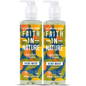 Faith In Nature Grapefruit & Orange Hand Wash Multipack - 2 X 400ml - Natural Vegan Organic Liquid Hand Soap