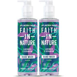 Faith In Nature Lavender & Geranium Hand Wash Multipack - 2 X 400ml - Natural Vegan Organic Liquid Hand Soap