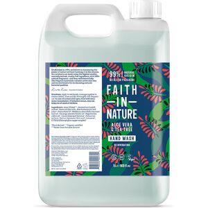 Faith In Nature Aloe Vera & Tea Tree Hand Wash 5L Refill - Natural Vegan Organic Antibacterial Liquid Hand Soap - Bulk Buy