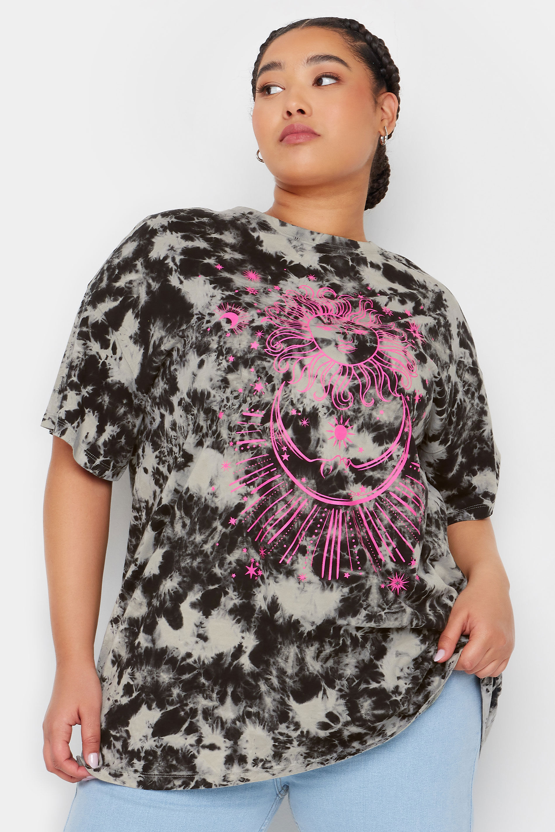 Yours Curve Black Astrology Print Tie Dye Tshirt, Women's Curve & Plus Size, Yours Clothing Black 20 Female