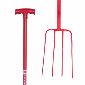 Red Gorilla 4 Prong Manure Fork with T Handle Sky Blue