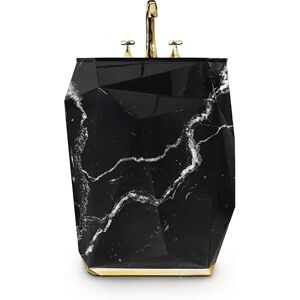 Maison Valentina Black Diamond Faux Marble  Pedestal Sink Wood, Gold Leaf and Glass