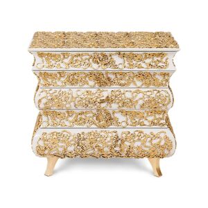Maison Valentina Crochet  Bedside Table Wood, Gold Leaf and Brass