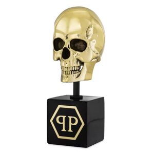 Philipp Plein Gold Skull Small Ornaments & Sculptures Black marble   Gold finished copper
