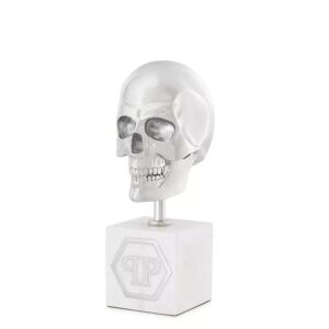 Philipp Plein Platinum Skull Small Ornaments & Sculptures White marble   Polished nickel copper