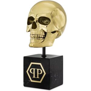 Philipp Plein Gold Skull Large Ornaments & Sculptures Black marble   Gold finished copper