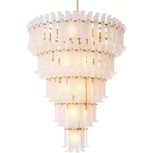 Philipp Plein Rodeo Drive XXL Chandelier Frosted logo glass   Brushed brass frame