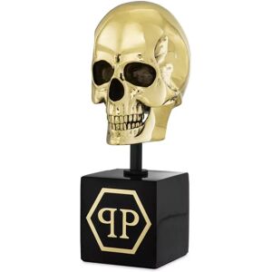 Philipp Plein Gold Skull Small Ornaments & Sculptures Black marble   Gold finished copper