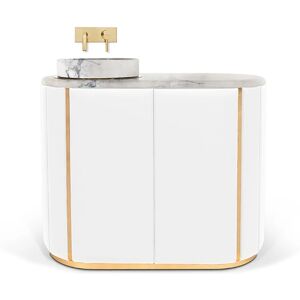 Maison Valentina White Darian  Vanity Cabinet Marble, Brass and Leather