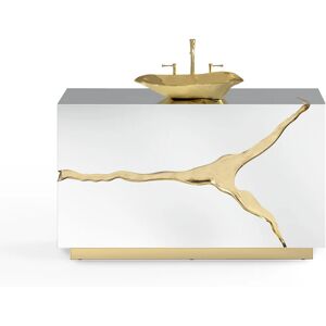 Maison Valentina Lapiaz Single   Vanity Cabinet Wood, Stainless Steel and Brass