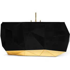 Maison Valentina Diamond Single  Vanity Cabinet Black Laquer, Gold Leaf and Glass