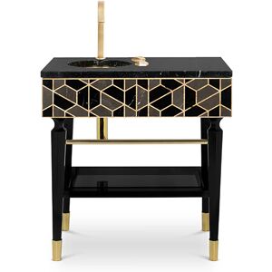 Maison Valentina Tortoise Single  Vanity Cabinet Black Wood, Glass and Marble