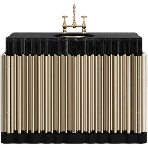 Maison Valentina Symphony Single   Vanity Cabinet Black Laquer and Brass