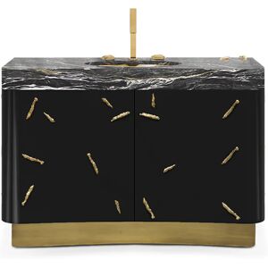 Maison Valentina Baraka Single   Vanity Cabinet Marble and Brass