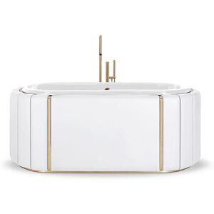 Maison Valentina White Darian  Bathtub Fiberglass, Brass and White Leather