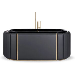 Maison Valentina Black Darian  Bathtub Fiberglass, Brass and Black Leather